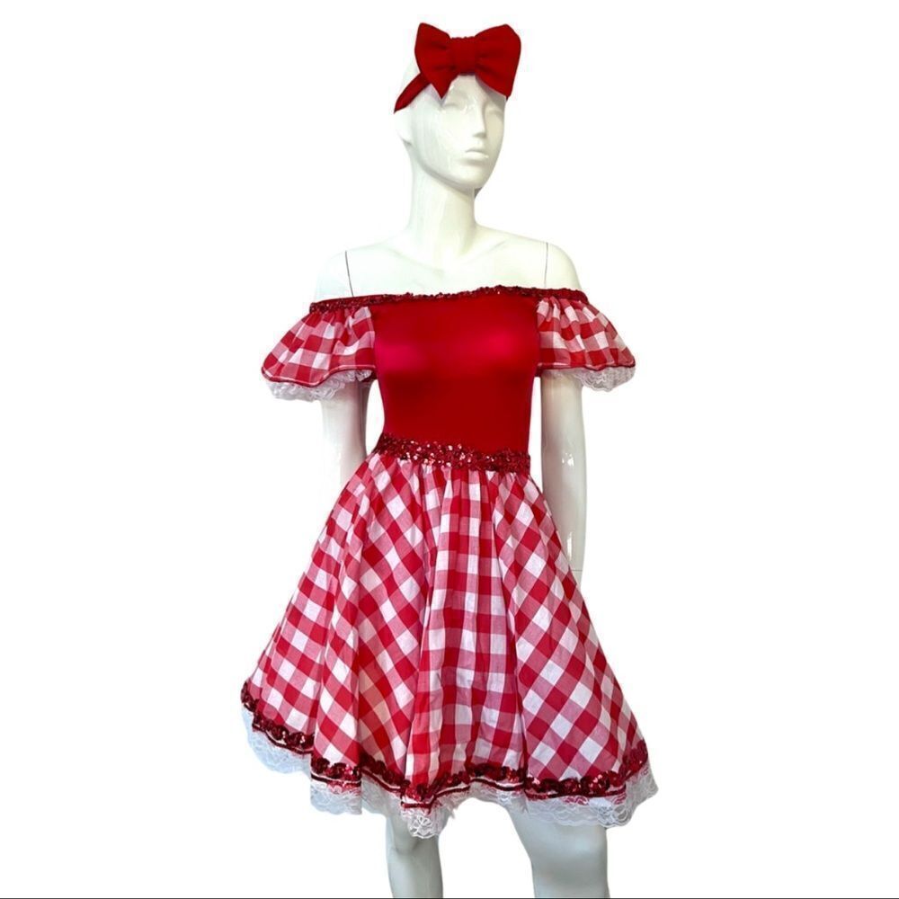 Vintage 90s DollyโParton Picnic Southern Plaid Dance Figure SkatingโCostume